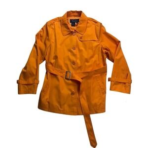 Terry Lewis Classic Luxuries Women Orange Belted Trench Coat Rain Jacket 1X NEW